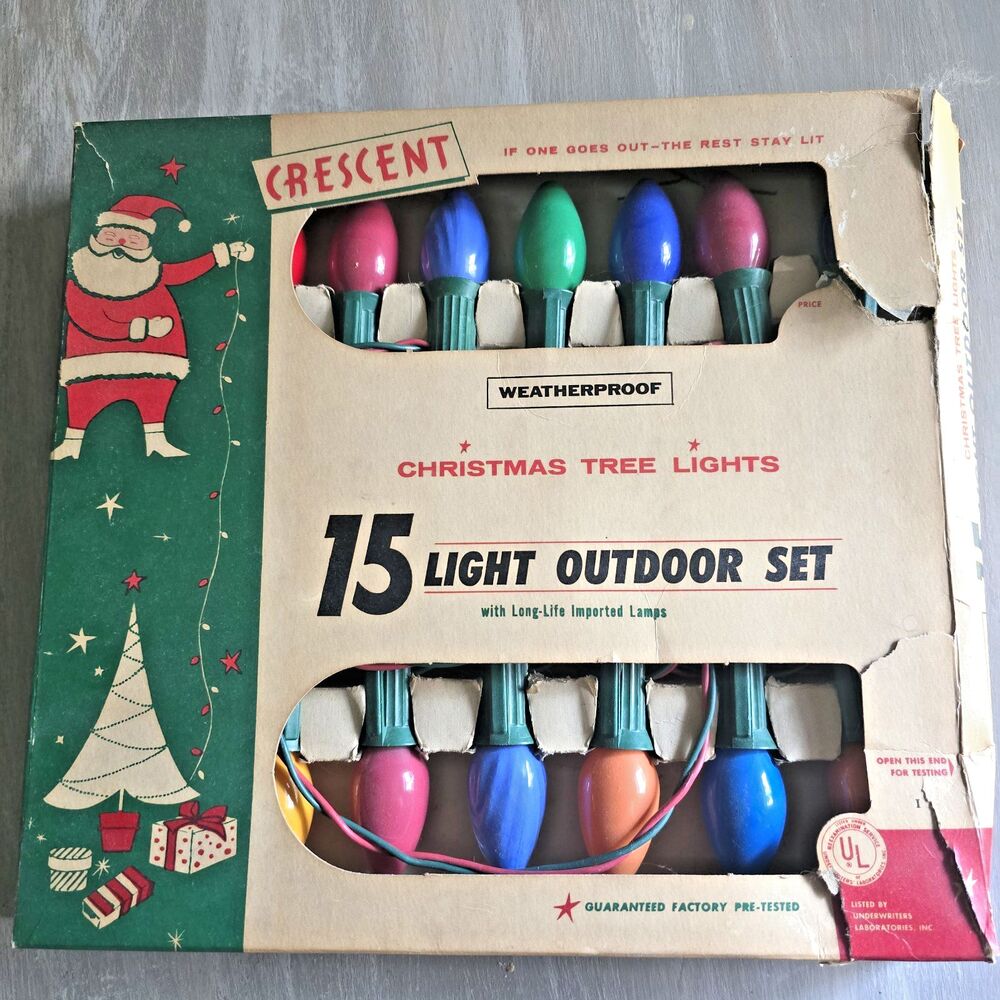 Vintage Crescent 15 Light Christmas Outdoor Set Large Bulb C7 Original Box Works